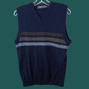 33 Degrees Vtg Mens Sleeveless Knit Sweater Vest Blue With Stripes Large
